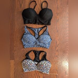 PINK Victoria's Secret Black Lace Blue Print Sports Bras S Active Workout Gym